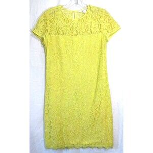 Diane Von Furstenberg Yellow Lace Barbie Overlay Short Sleeve Mini Dress 4 EUC